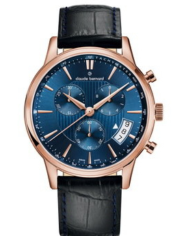 Годинник чоловічий CLAUDE BERNARD 01002 37R BUIR класичний, круглий, синій та гарантією 24 місяці