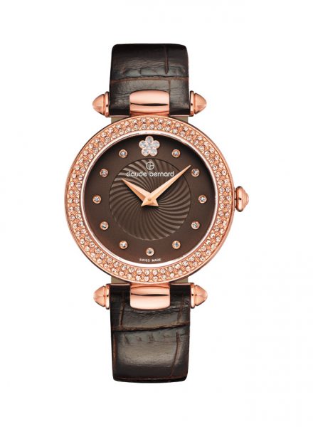 Годинник жіночий CLAUDE BERNARD 20504 37RP BRPR2 класичний, круглий, коричневий з камінням та гарантією 24 місяці