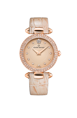 Годинник жіночий CLAUDE BERNARD 20504 37RP BEIR класичний, бежевий з камінням та гарантією 24 місяці
