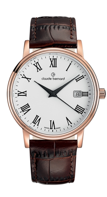 Годинник чоловічий CLAUDE BERNARD 53007 37R BR класичний, круглий, білий та гарантією 24 місяці