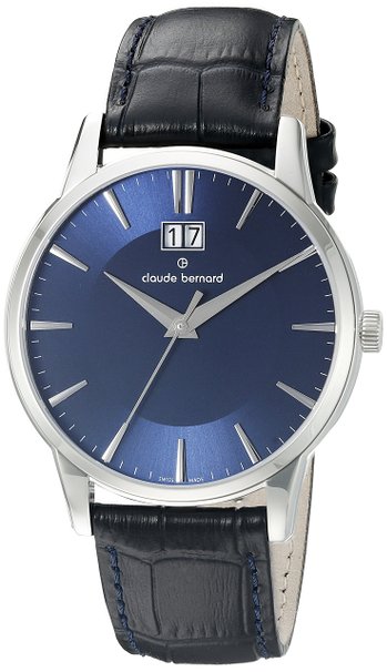 Годинник чоловічий CLAUDE BERNARD 63003 3 BUIN класичний, круглий, синій та гарантією 24 місяці