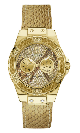 Годинник жіночий GUESS W0775L13 спортивний, круглий, бежевий з камінням та гарантією 24 місяці