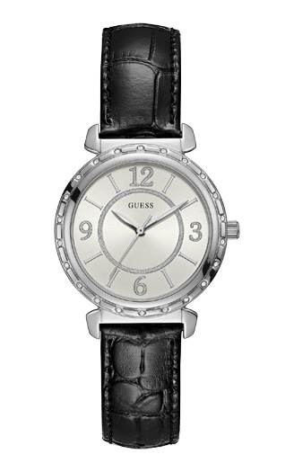 Женские часы GUESS W0833L2 классические, круглые, белые с камнями и гарантией 24 месяца