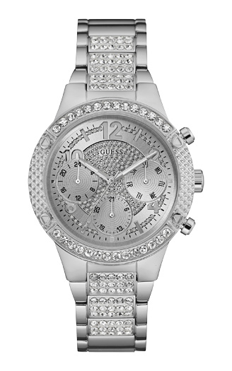 Часы женские Guess W0850L1 fashion, круглые, серые с камнями и гарантией 24 месяца
