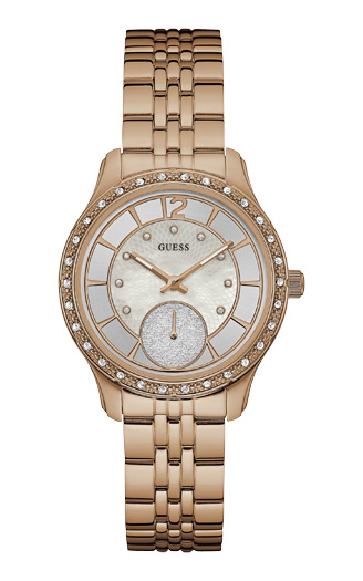Годинник жіночий GUESS W0931L3 класичний, круглий, металік з камінням та гарантією 24 місяці