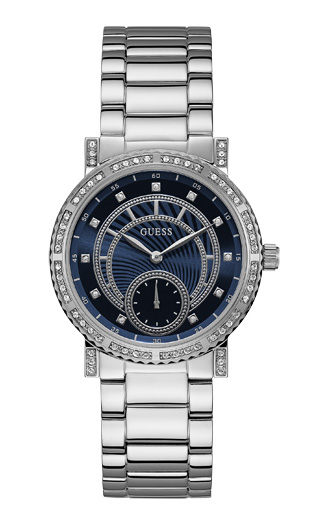 Годинник жіночий GUESS W1006L1 fashion, круглий, синій з камінням та гарантією 24 місяці