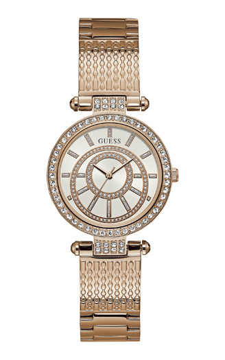 Годинник жіночий GUESS W1008L3 fashion, круглий, білий з камінням та гарантією 24 місяці