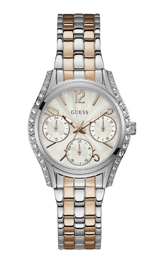 Женские часы GUESS W1020L3 спортивные, круглые, белые с камнями и гарантией 24 месяца