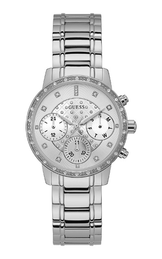 Годинник жіночий GUESS W1022L1 спортивний, круглий, металік з камінням та гарантією 24 місяці