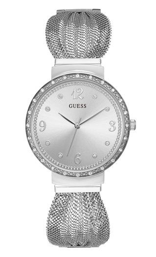 Женские часы GUESS W1083L1 fashion, круглые, металлик с камнями и гарантией 24 месяца