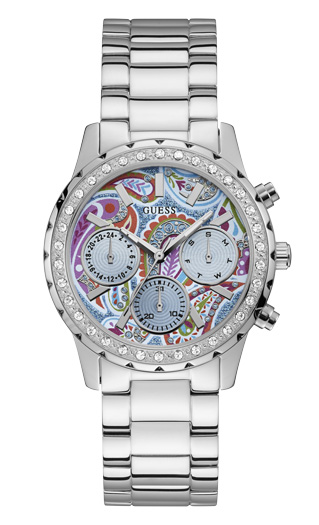 Годинник жіночий GUESS W1092L1 fashion, круглий, синій з камінням та гарантією 24 місяці