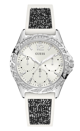 Женские часы GUESS W1096L1 fashion, круглые, белые с камнями и гарантией 24 месяца