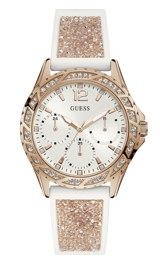 Годинник жіночий GUESS W1096L2 спортивний, круглий, білий з камінням та гарантією 24 місяці