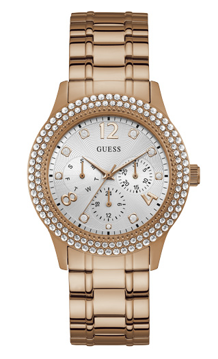 Годинник жіночий GUESS W1097L3 спортивний, круглий, металік з камінням та гарантією 24 місяці
