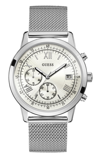 Мужские часы GUESS W1112G1 классические, круглые, белые и гарантией 24 месяца