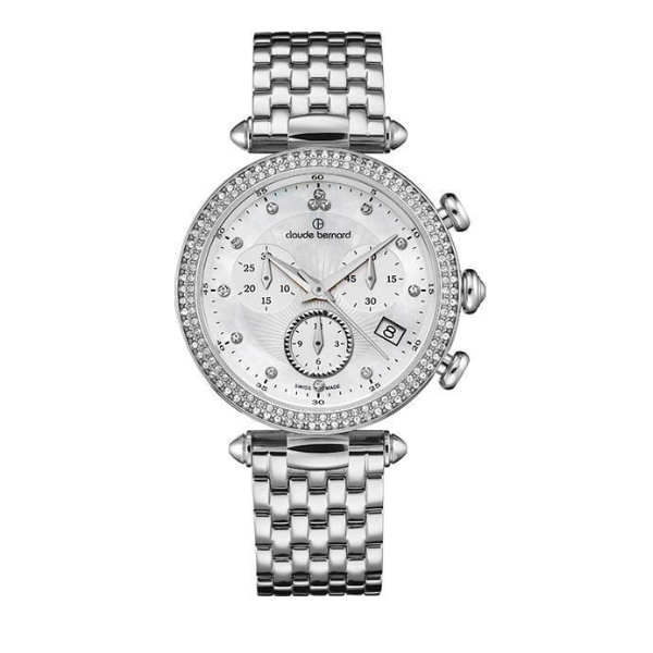 Годинник жіночий CLAUDE BERNARD 10230 3M NAN класичний, круглий, білий з камінням та гарантією 24 мі