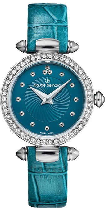 Годинник жіночий CLAUDE BERNARD 20209 3P BUPIN класичний, круглий, синій з камінням та гарантією 24