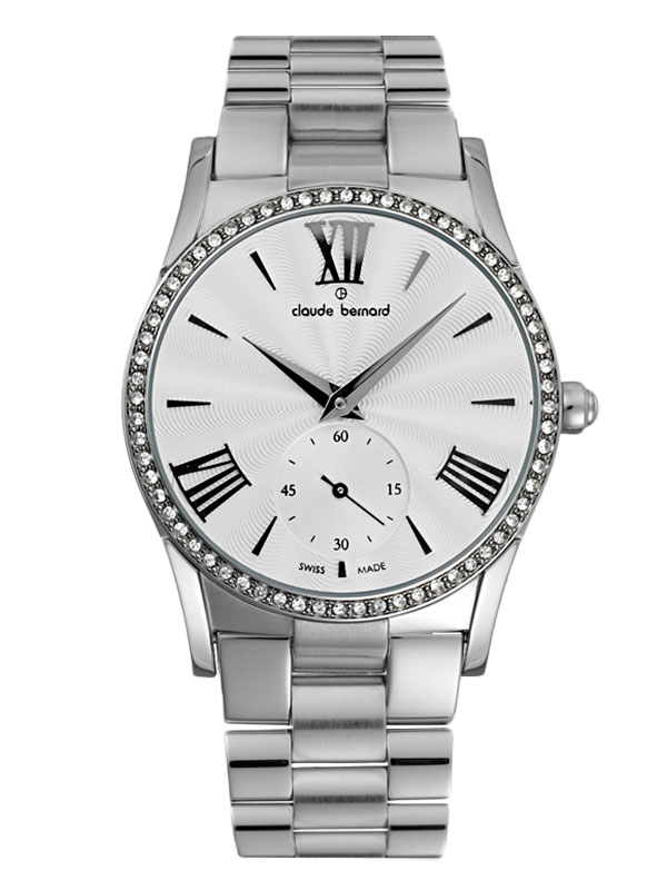 Годинник жіночий Claude Bernard 23092 3P AIN класичний, круглий, білий з камінням та гарантією 24 місяці