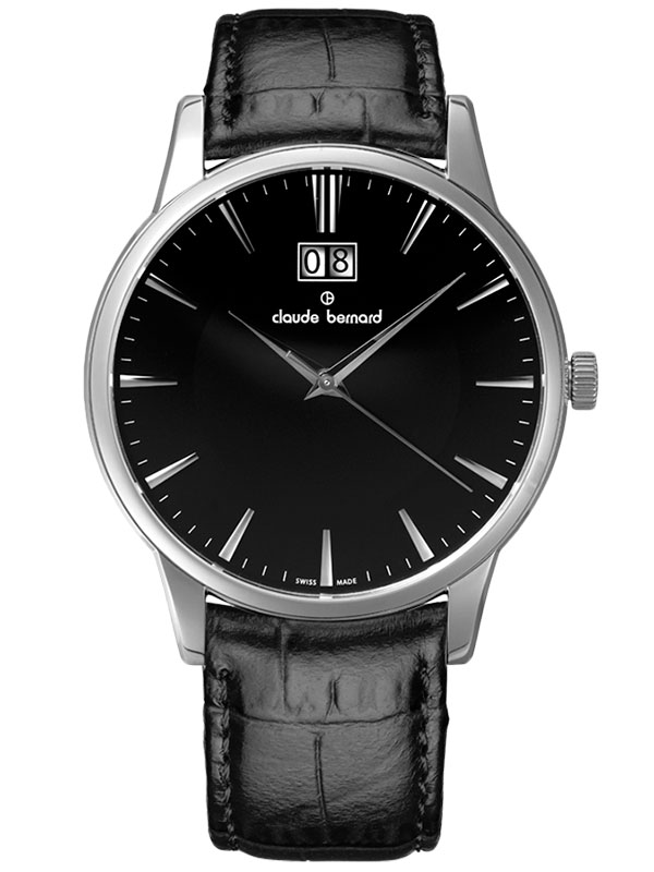 Мужские часы CLAUDE BERNARD 63003 3 NIN классические, круглые, черные и гарантией 24 месяца