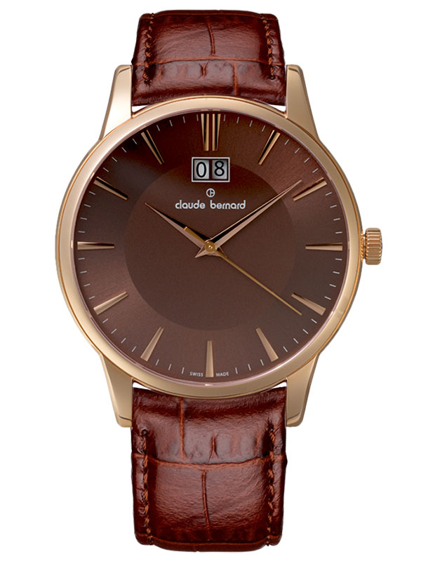 Мужские часы  CLAUDE BERNARD 63003 37R BRIR классические, круглые, коричневые и гарантией 24 месяца