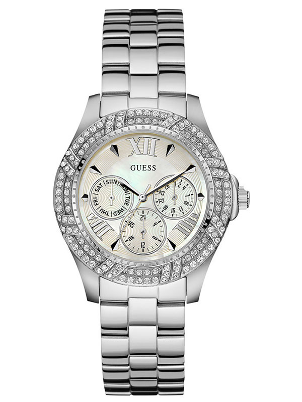 Годинник жіночий GUESS W0632L1 fashion, круглий, перламутр з камінням та гарантією 24 місяці