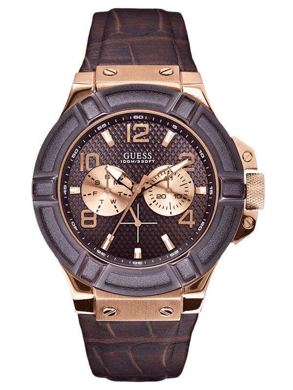 Годинник чоловічий Guess W0040G3 спортивний, круглий, коричневий та гарантією 24 місяці