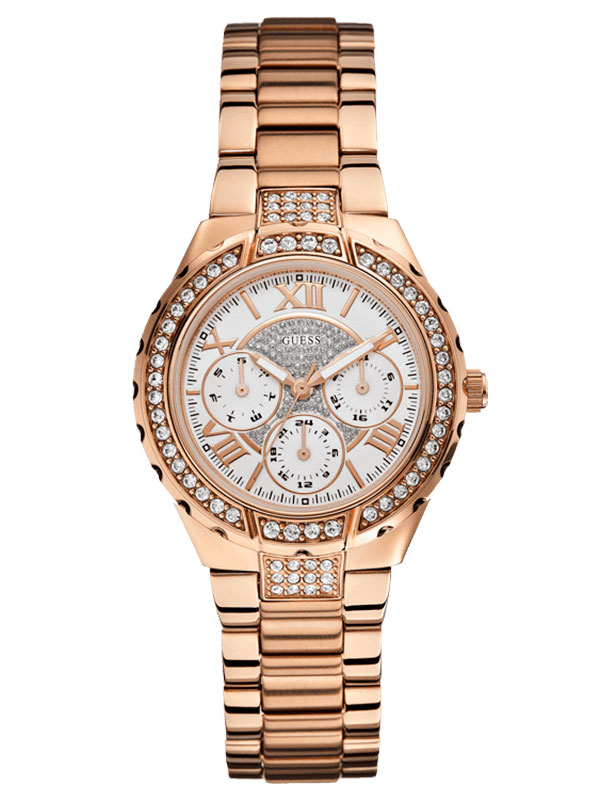 Годинник жіночий Guess W0111L3 спортивний, круглий, білий з камінням та гарантією 24 місяці