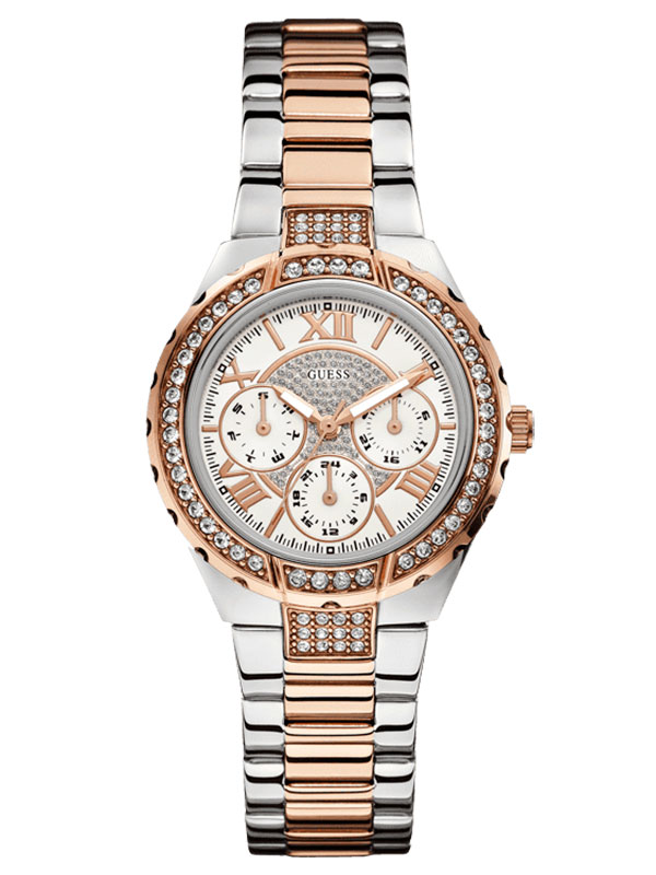 Годинник жіночий Guess W0111L4 спортивний, круглий, білий з камінням та гарантією 24 місяці