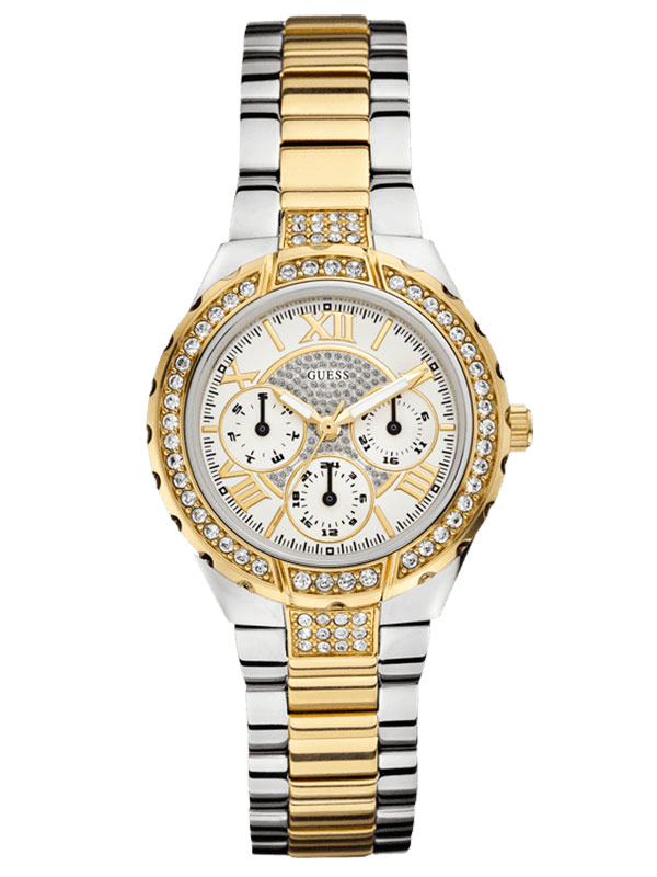Годинник жіночий Guess W0111L5 спортивний, круглий, білий з камінням та гарантією 24 місяці