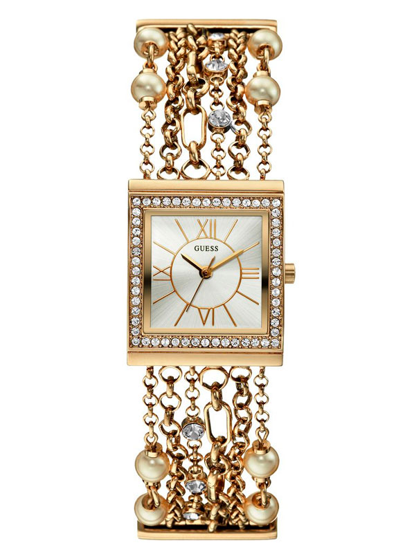 Женские часы GUESS W0140L2 fashion, квадрат, белые с камнями и гарантией 24 месяца