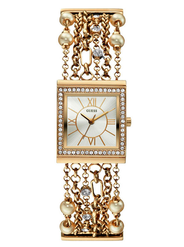 Годинник жіночий GUESS W0140L2 fashion, квадрат, білий з камінням та гарантією 24 місяці