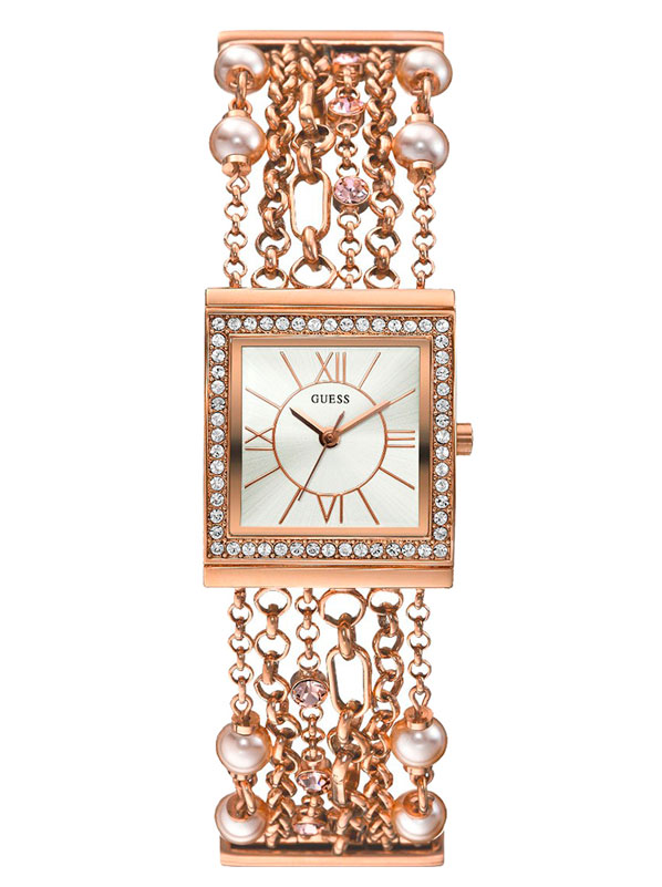 Годинник жіночий GUESS W0140L3 fashion, квадрат, білий з камінням та гарантією 24 місяці