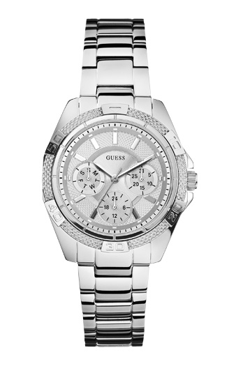 Женские часы Guess W0235L1 спортивные, круглые, металлик и гарантией 24 месяца