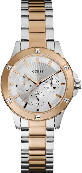 Женские часы GUESS W0443L4 fashion, круглые, металлик с камнями и гарантией 24 месяца