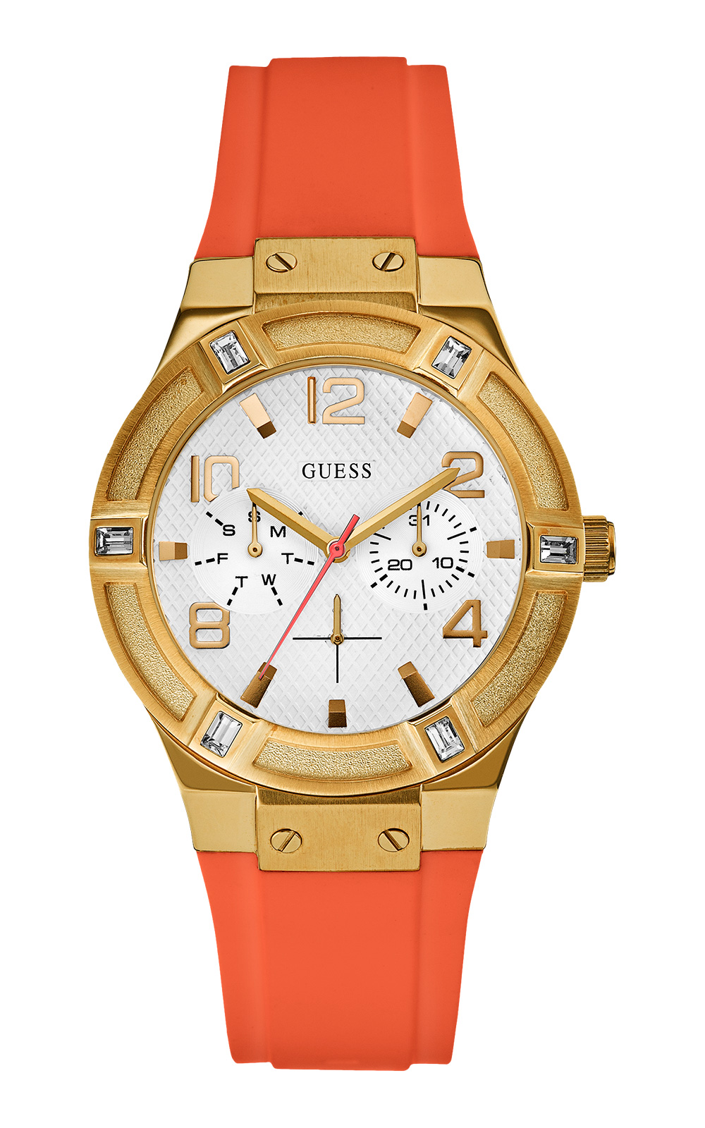 Женские часы GUESS W0564L2 fashion, круглые, белые с камнями и гарантией 24 месяца