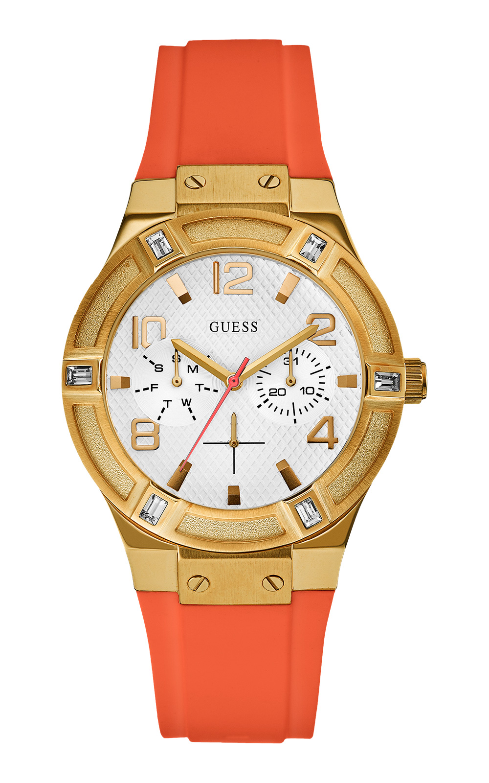 Годинник жіночий GUESS W0564L2 fashion, круглий, білий з камінням та гарантією 24 місяці