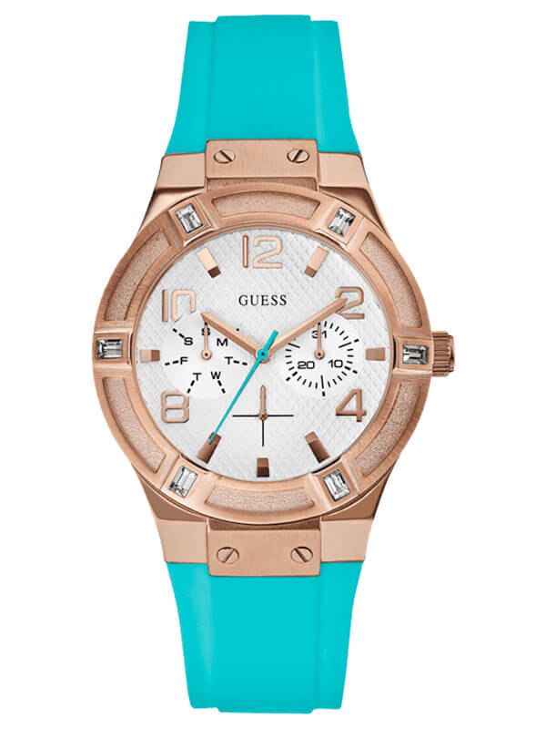 Годинник жіночий GUESS W0564L3 fashion, круглий, білий з камінням та гарантією 24 місяці