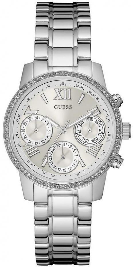 Годинник жіночий GUESS W0623L1 класичний, круглий, металік з камінням та гарантією 24 місяці