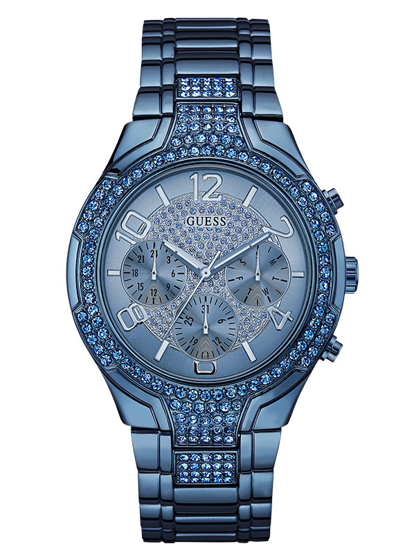 Женские часы GUESS W0628L6 fashion, круглые, синий с камнями и гарантией 24 месяца