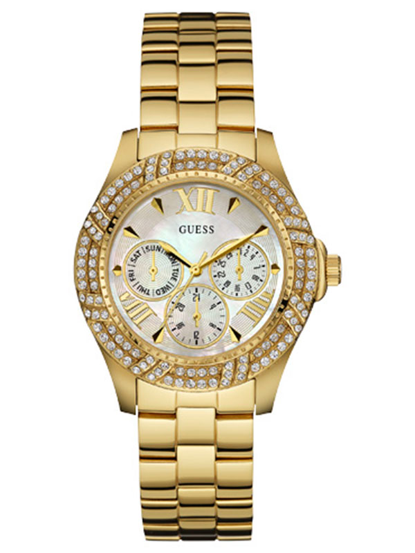Годинник жіночий GUESS W0632L2 fashion, круглий, перламутр з камінням та гарантією 24 місяці
