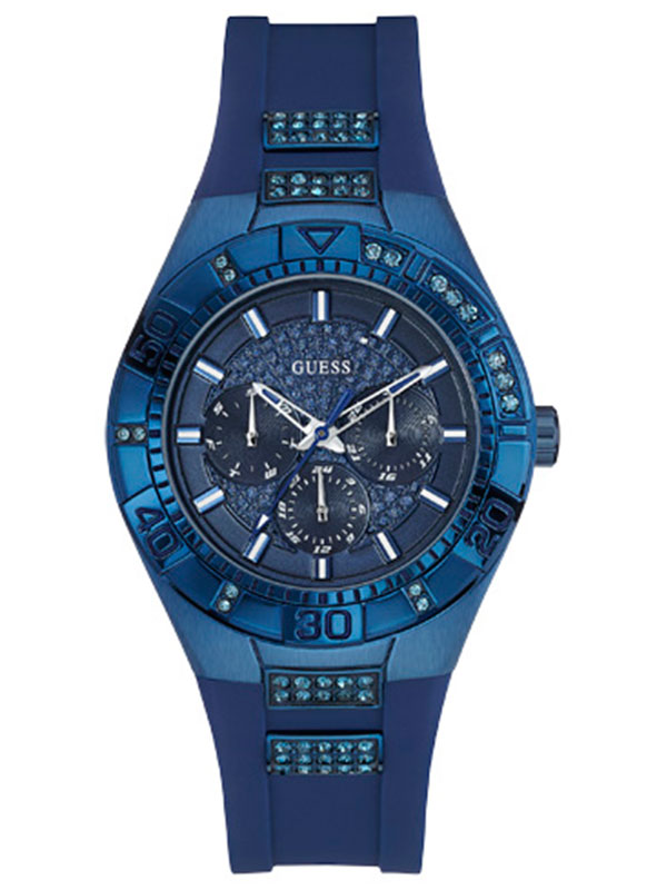 Годинник жіночий GUESS W0653L1 спортивний, круглий, синій з камінням та гарантією 24 місяці