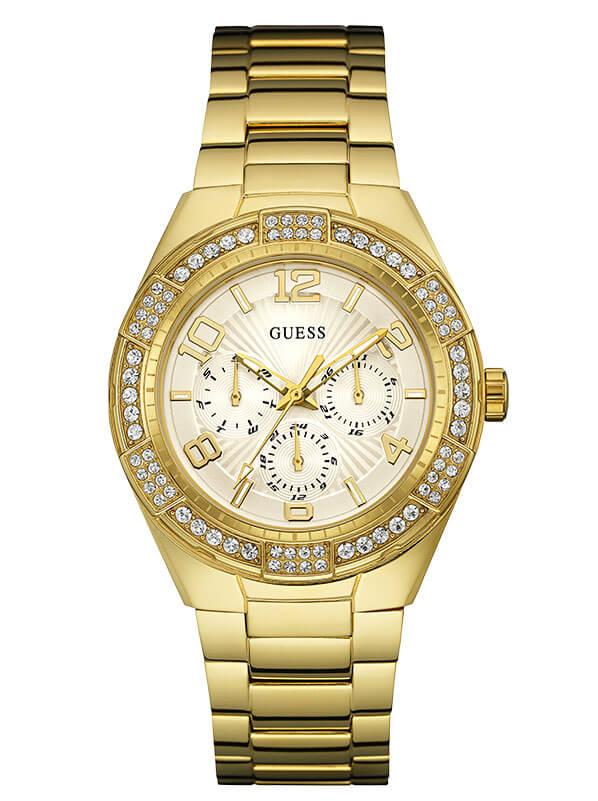Годинник жіночий GUESS W0729L2 fashion, круглий, золото з камінням та гарантією 24 місяці