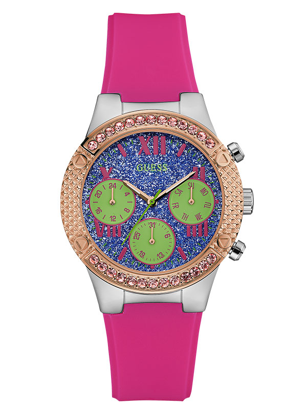 Годинник жіночий GUESS W0773L3 спортивний, круглий, фіолетовий з камінням та гарантією 24 місяці