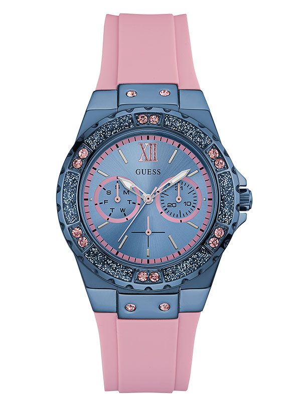Годинник жіночий GUESS W0775L5 спортивний, круглий, блакитний з камінням та гарантією 24 місяці
