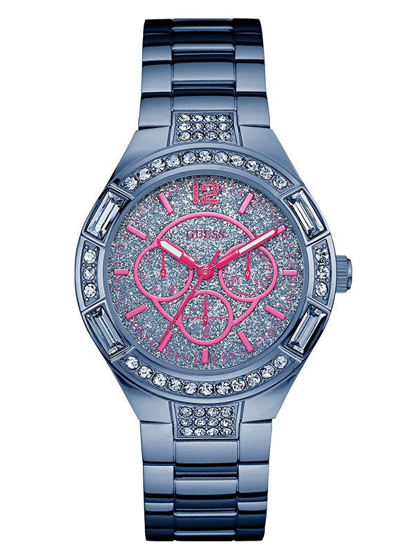Годинник жіночий GUESS W0776L4 fashion, круглий, блакитний з камінням та гарантією 24 місяці