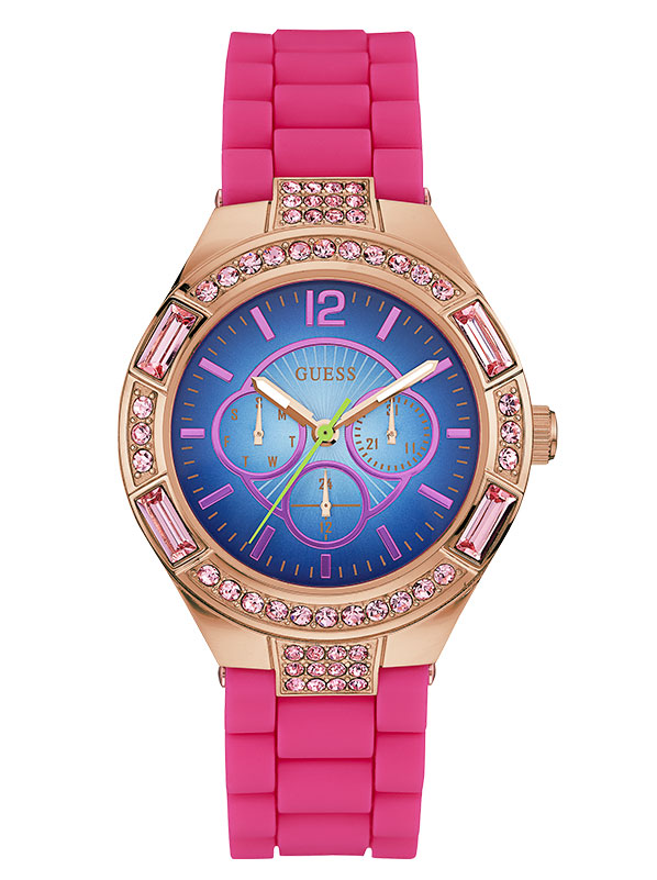 Годинник жіночий GUESS W0777L1 fashion, круглий, блакитний з камінням та гарантією 24 місяці