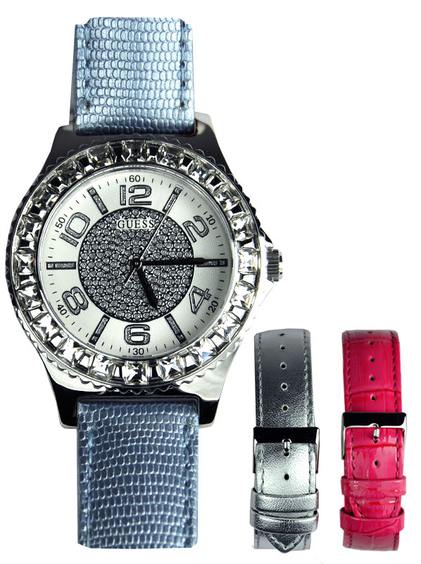Женские часы GUESS W0814L1 fashion, круглые, белые с камнями и гарантией 24 месяца