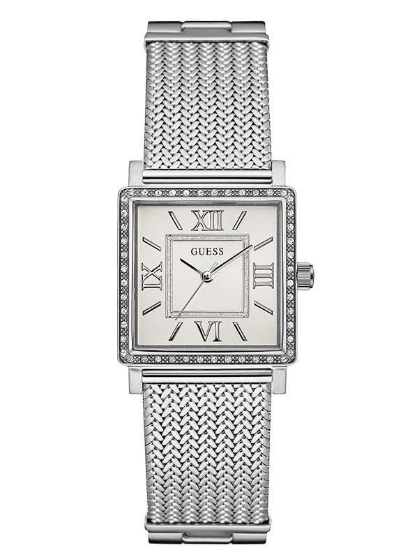 Годинник жіночий GUESS W0826L1 класичний, прямокутний, білий з камінням та гарантією 24 місяці