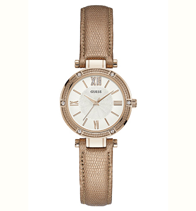 Женские часы GUESS W0838L6 классические, круглые, белые с камнями и гарантией 24 месяца