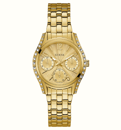 Женские часы GUESS W1020L2 спортивные, круглые, золото с камнями и гарантией 24 месяца